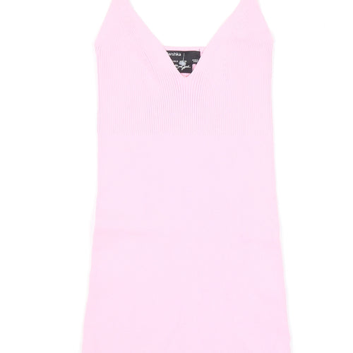 Bershka Women’s Pink Bodycon V-Neck Chain Strap Short Dress Size S