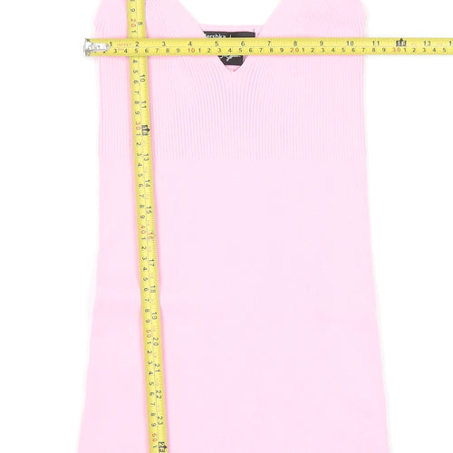 Bershka Women’s Pink Bodycon V-Neck Chain Strap Short Dress Size S