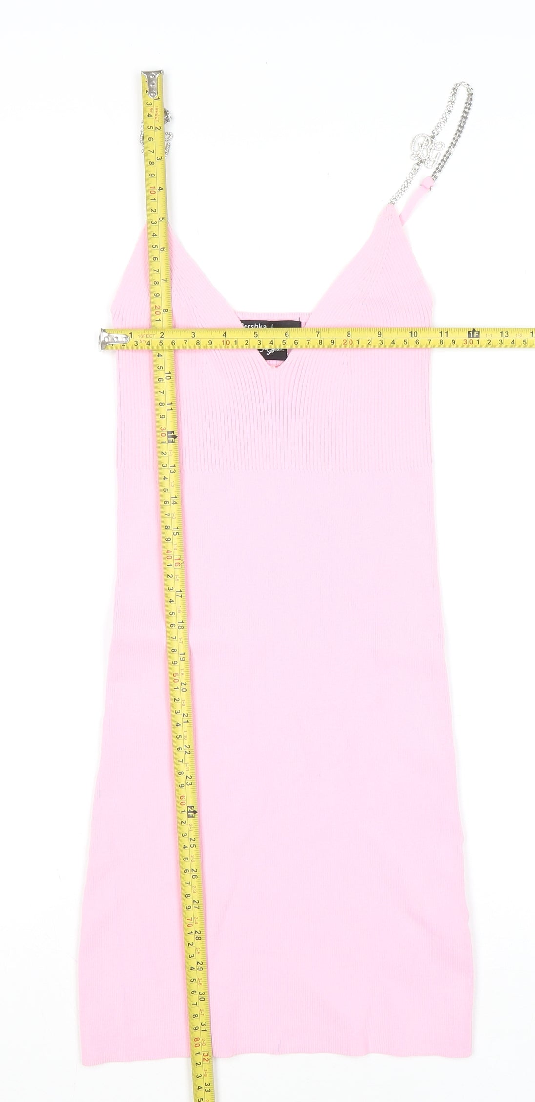 Bershka Women’s Pink Bodycon V-Neck Chain Strap Short Dress Size S
