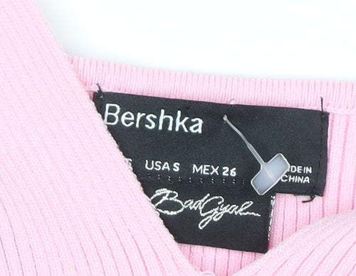 Bershka Women’s Pink Bodycon V-Neck Chain Strap Short Dress Size S