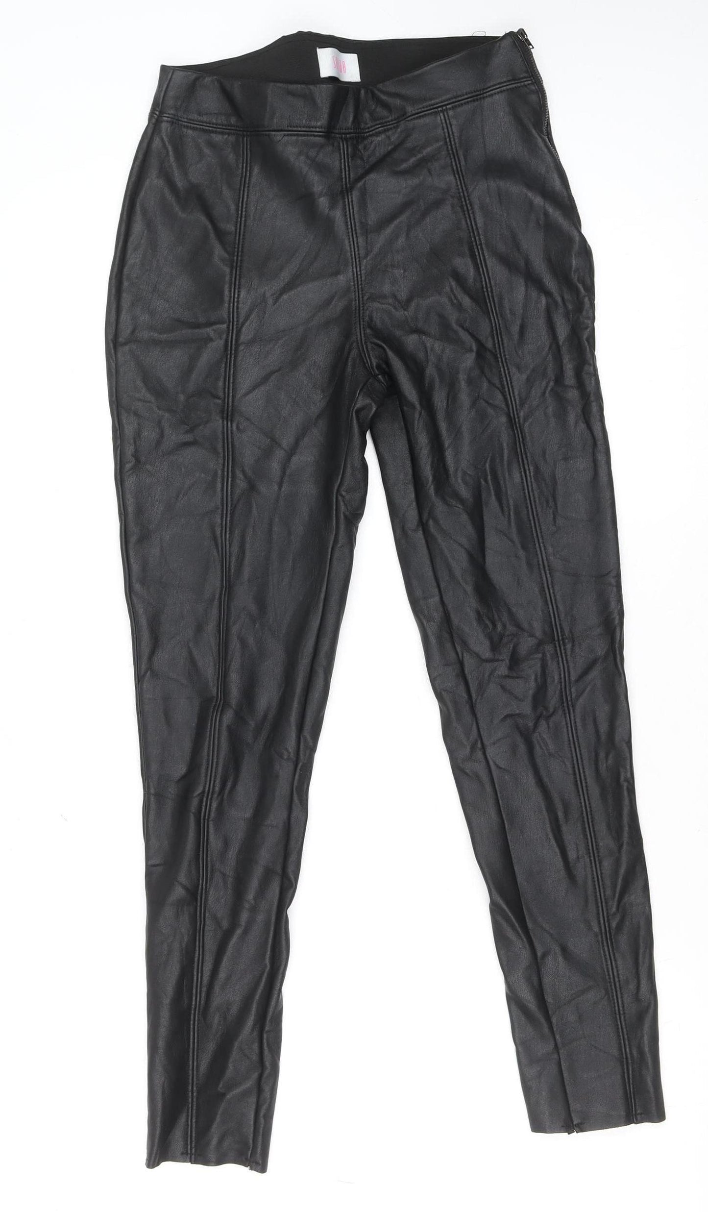 Savida Women’s Black Faux Leather Leggings Size 10 Slim Fit