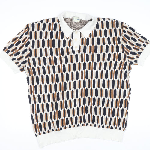 Bound Mens XL Retro Geometric Knit Polo Shirt Multicoloured Cotton Blend