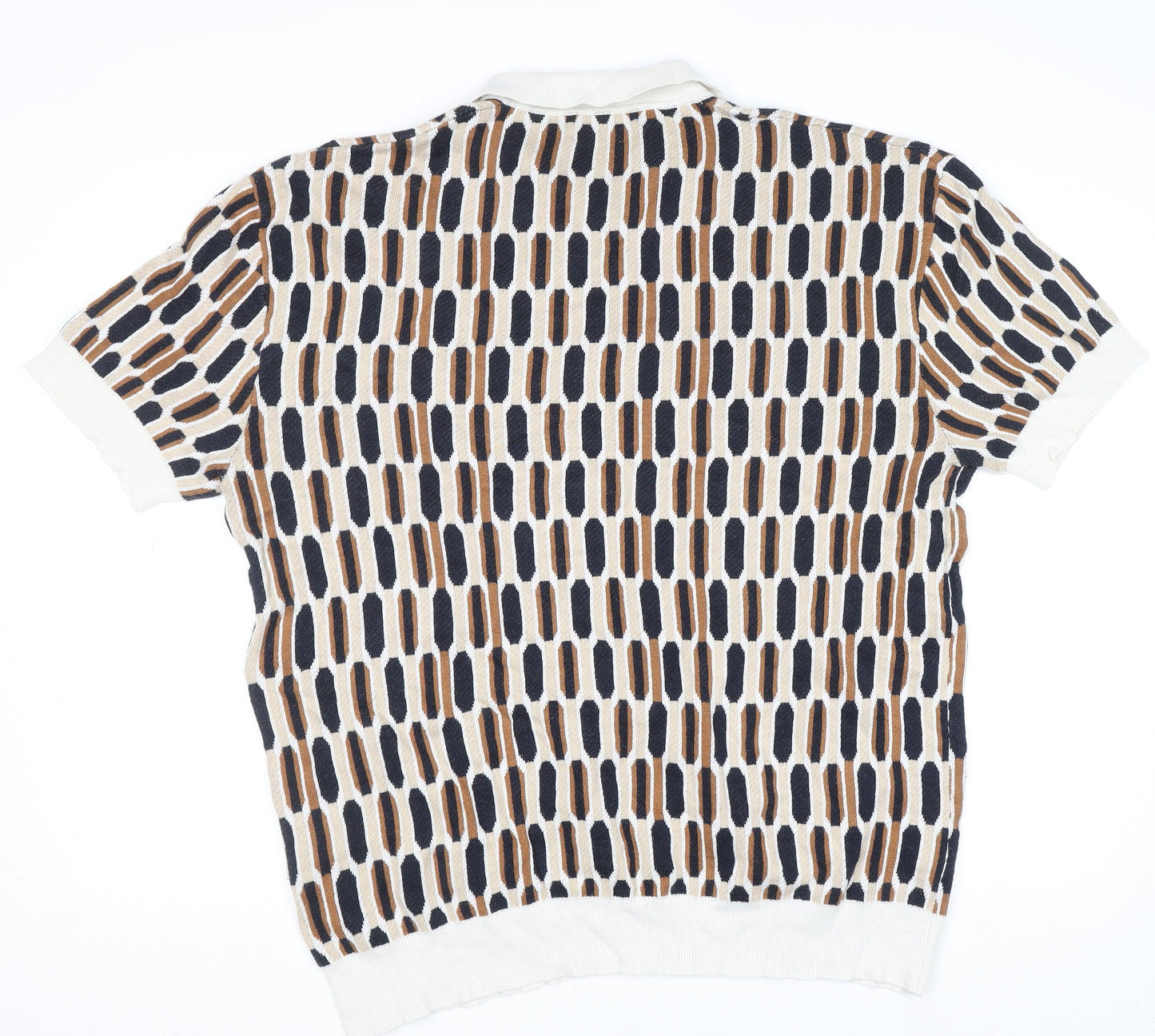 Bound Mens XL Retro Geometric Knit Polo Shirt Multicoloured Cotton Blend