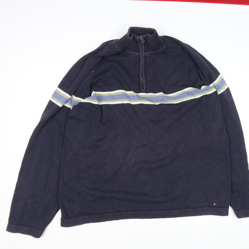 Tommy Hilfiger Men’s Blue 2XL Half Zip Cotton Jumper