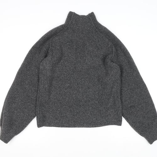 H&M Women Grey Mock Neck Chunky Knit Long Sleeve Pullover Jumper XS