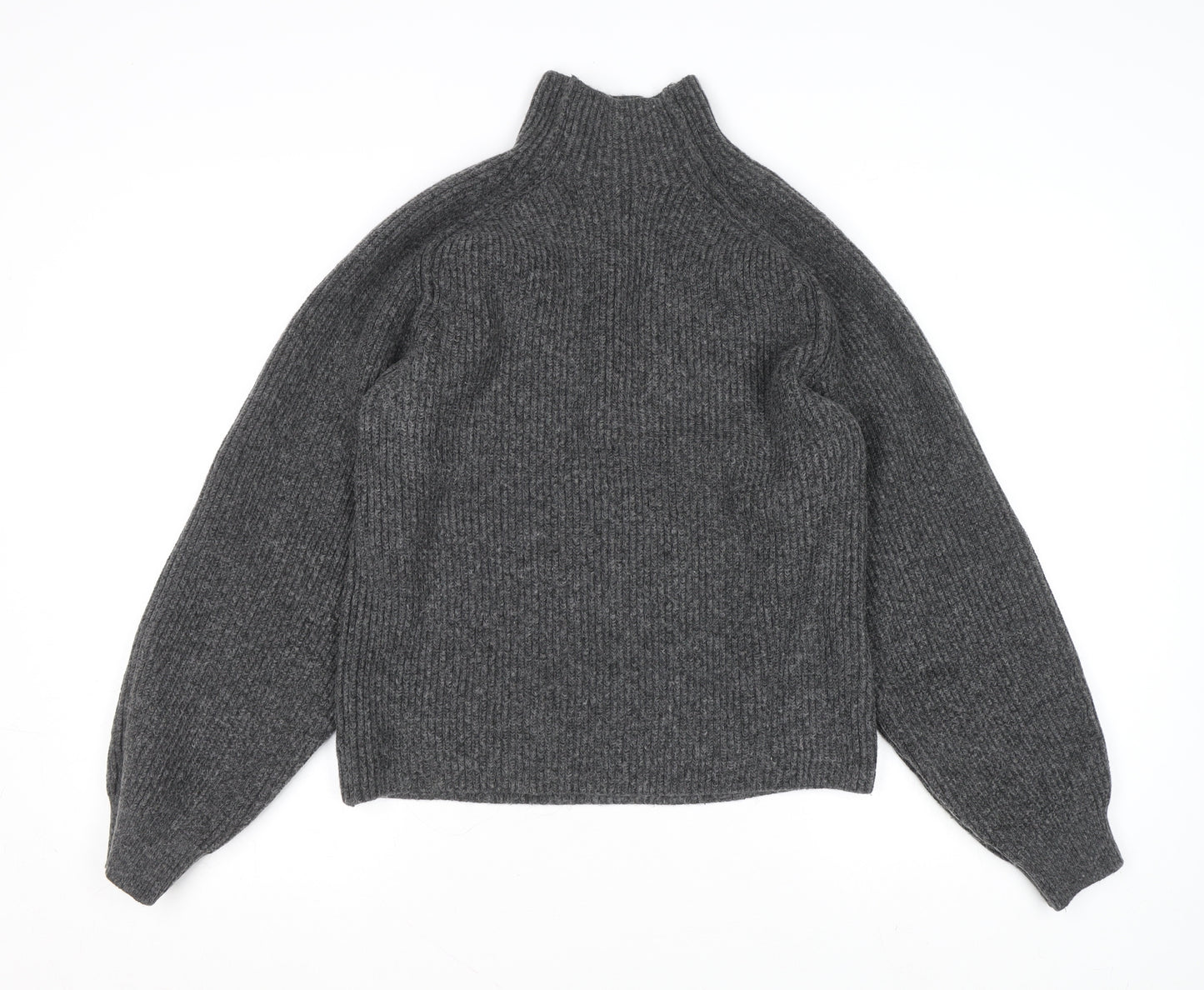 H&M Women Grey Mock Neck Chunky Knit Long Sleeve Pullover Jumper XS