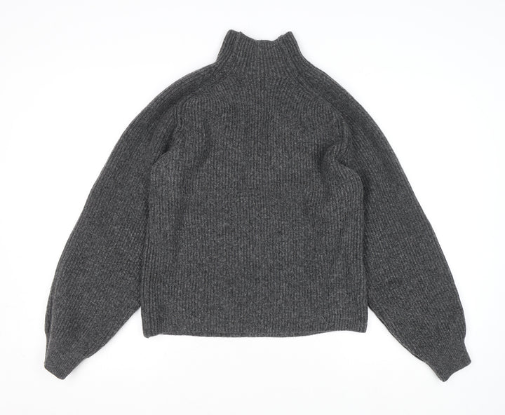 H&M Women Grey Mock Neck Chunky Knit Long Sleeve Pullover Jumper XS