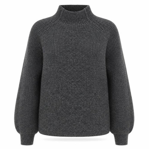 H&M Women Grey Mock Neck Chunky Knit Long Sleeve Pullover Jumper XS