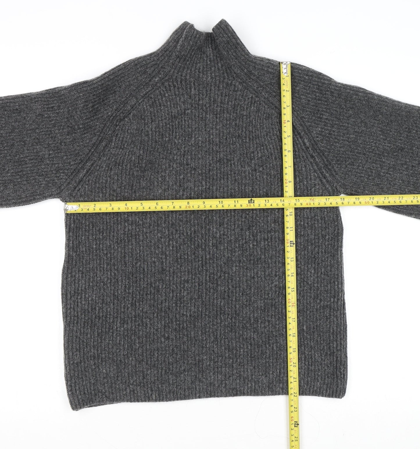 H&M Women Grey Mock Neck Chunky Knit Long Sleeve Pullover Jumper XS