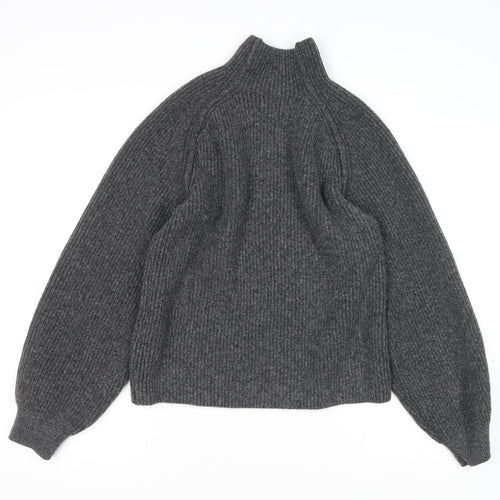 H&M Women Grey Mock Neck Chunky Knit Long Sleeve Pullover Jumper XS