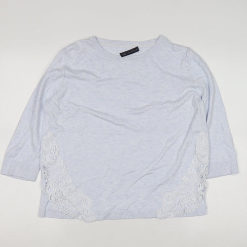 Marks and Spencer Women Blue Size 14 Cotton Viscose Lace Pullover Jumper