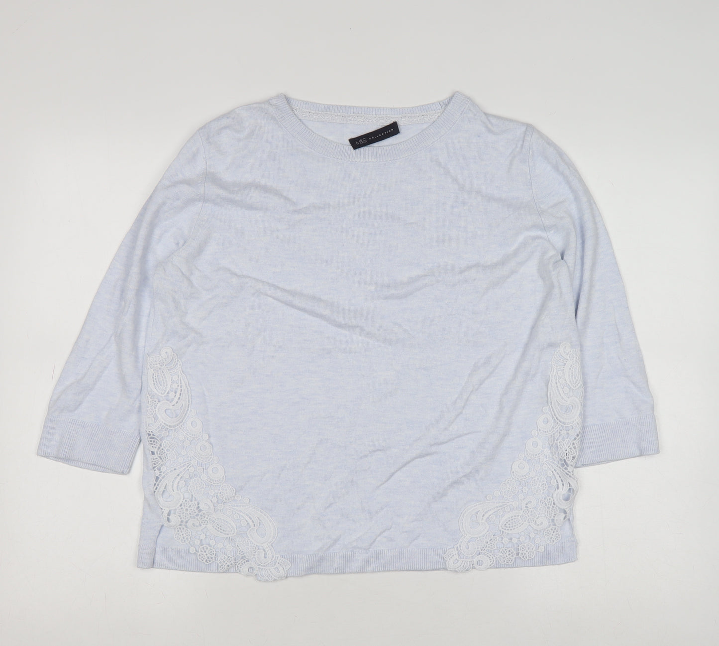 Marks and Spencer Women Blue Size 14 Cotton Viscose Lace Pullover Jumper