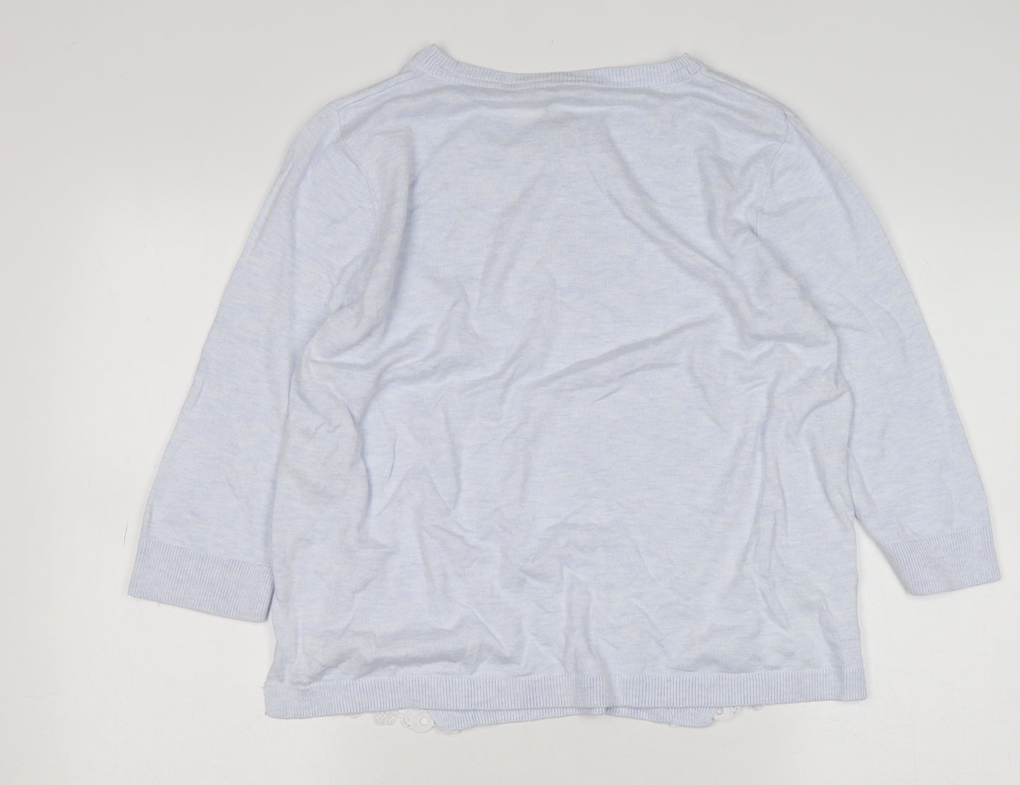 Marks and Spencer Women Blue Size 14 Cotton Viscose Lace Pullover Jumper