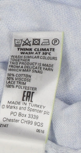 Marks and Spencer Women Blue Size 14 Cotton Viscose Lace Pullover Jumper