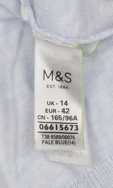 Marks and Spencer Women Blue Size 14 Cotton Viscose Lace Pullover Jumper