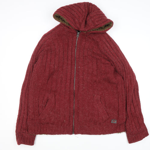 Joe Browns Women’s Red Full Zip Hooded Cardigan XL Acrylic Wool Blend