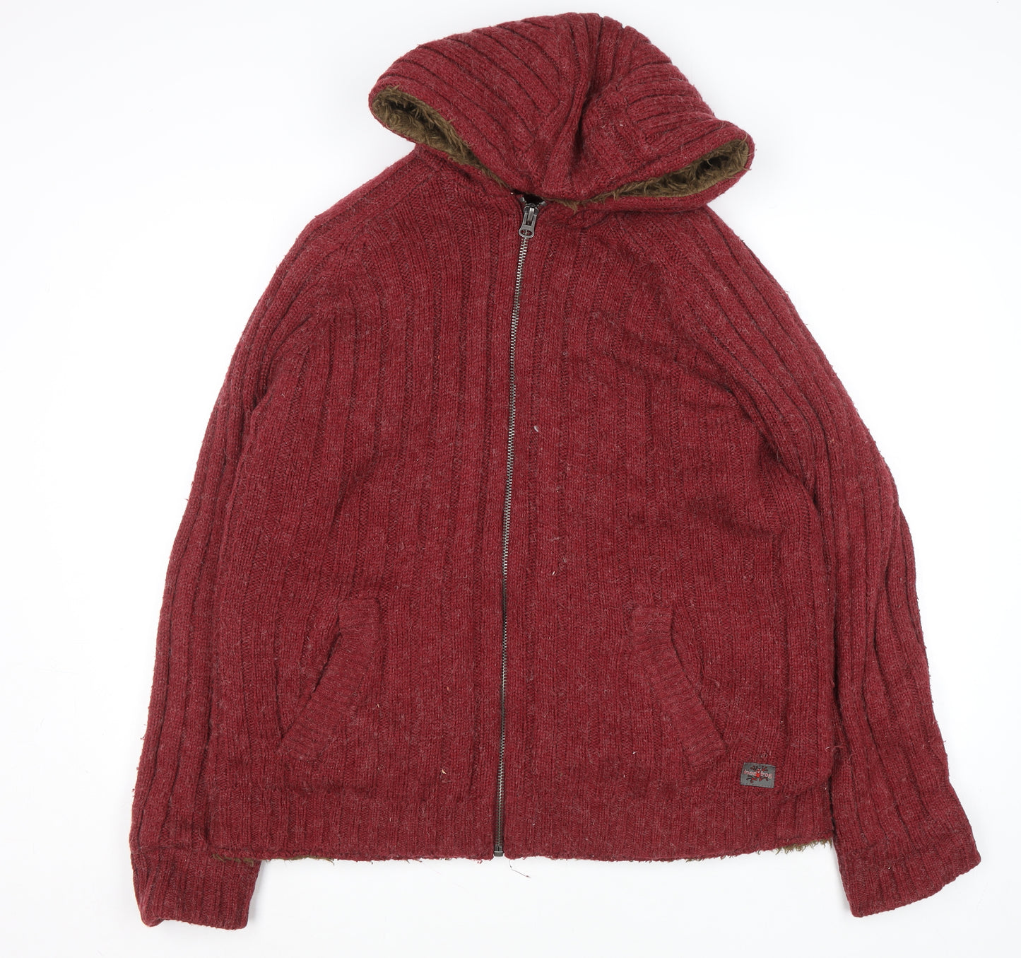 Joe Browns Women’s Red Full Zip Hooded Cardigan XL Acrylic Wool Blend