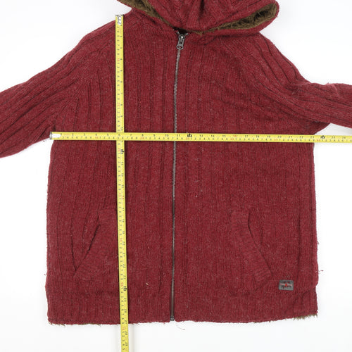 Joe Browns Women’s Red Full Zip Hooded Cardigan XL Acrylic Wool Blend