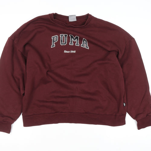 Puma Women's Burgundy Pullover Sweatshirt Large Crew Neck Logo Print