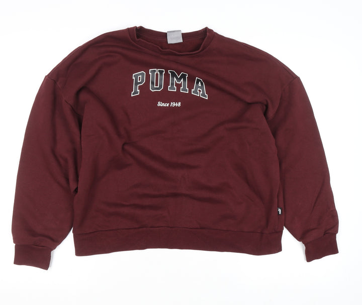 Puma Women's Burgundy Pullover Sweatshirt Large Crew Neck Logo Print