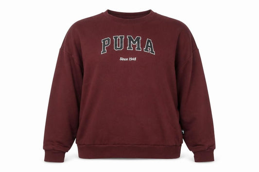 Front view of Puma Women's Burgundy Pullover Sweatshirt Large Crew Neck Logo Print