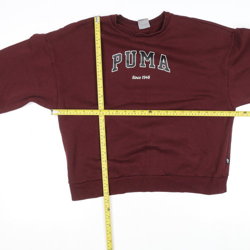Puma Women's Burgundy Pullover Sweatshirt Large Crew Neck Logo Print