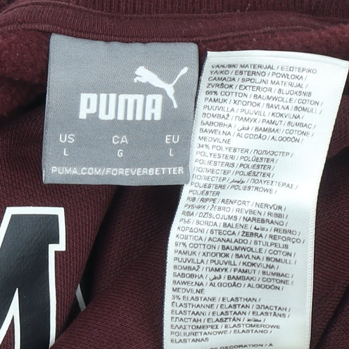 Puma Women's Burgundy Pullover Sweatshirt Large Crew Neck Logo Print