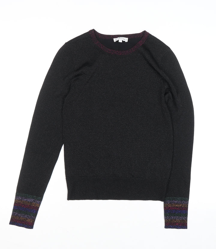 Warehouse Women’s Black Glitter Trim Crew Neck Jumper Size 12