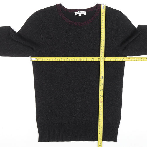 Warehouse Women’s Black Glitter Trim Crew Neck Jumper Size 12