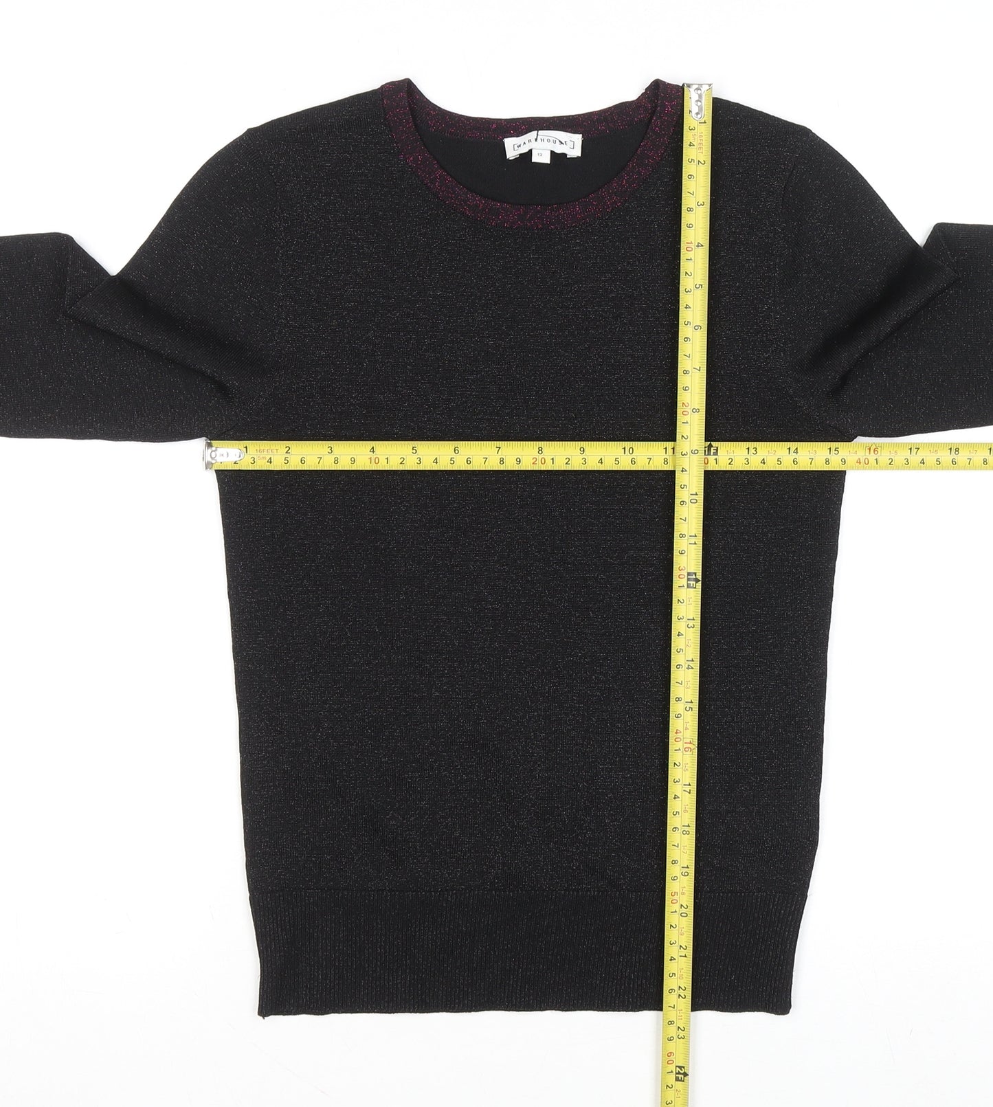 Warehouse Women’s Black Glitter Trim Crew Neck Jumper Size 12