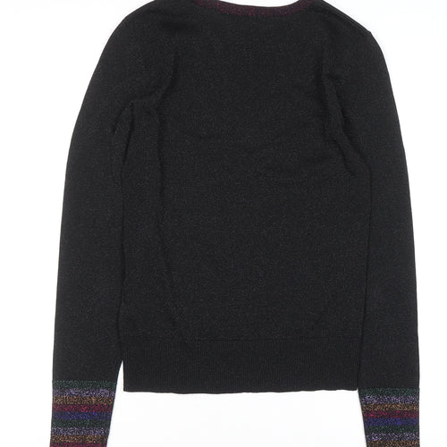 Warehouse Women’s Black Glitter Trim Crew Neck Jumper Size 12