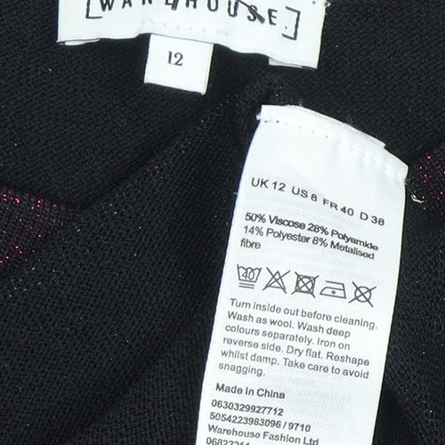 Warehouse Women’s Black Glitter Trim Crew Neck Jumper Size 12