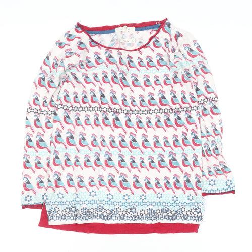 White Stuff Women’s Multicoloured Bird Print Cotton Linen Jumper Size 8