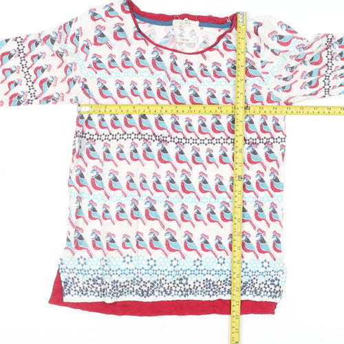 White Stuff Women’s Multicoloured Bird Print Cotton Linen Jumper Size 8