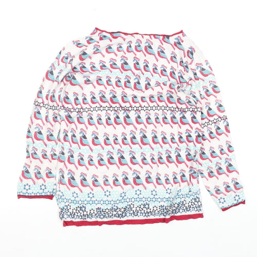 White Stuff Women’s Multicoloured Bird Print Cotton Linen Jumper Size 8