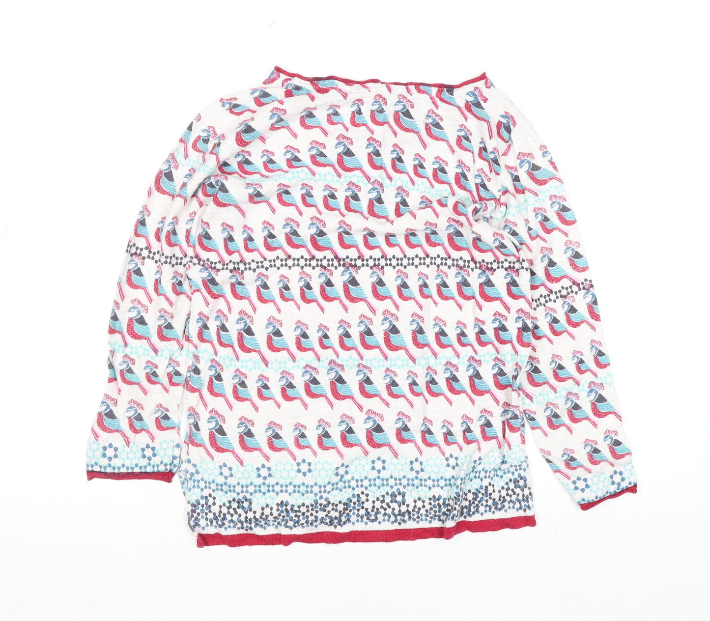 White Stuff Women’s Multicoloured Bird Print Cotton Linen Jumper Size 8