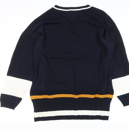 Next Women Blue V-Neck Striped Pullover Jumper Size 18