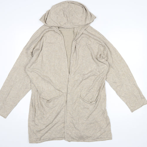 Masai Women Beige Hooded Long Sleeve Open Cardigan Size L