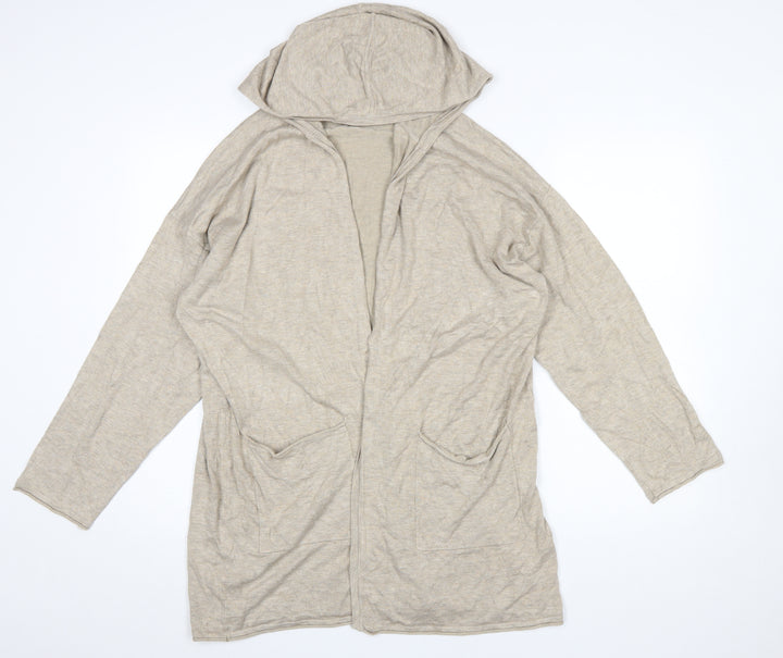 Masai Women Beige Hooded Long Sleeve Open Cardigan Size L