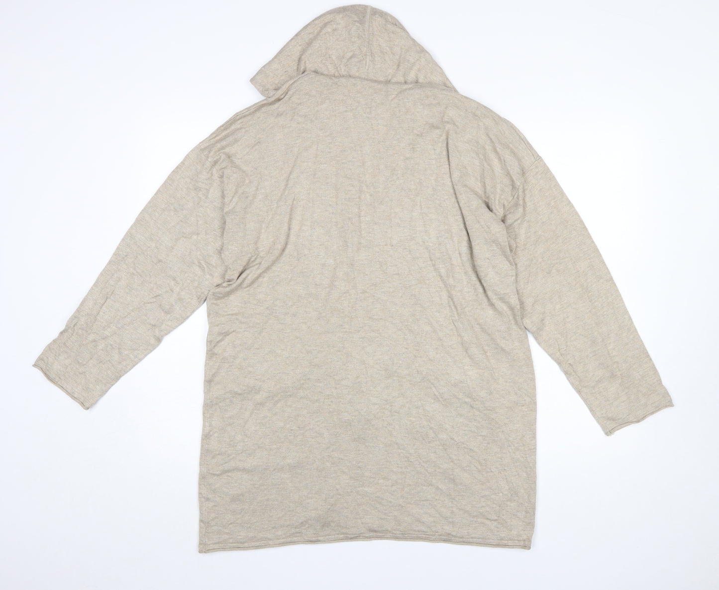 Masai Women Beige Hooded Long Sleeve Open Cardigan Size L