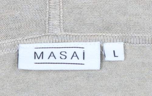 Masai Women Beige Hooded Long Sleeve Open Cardigan Size L