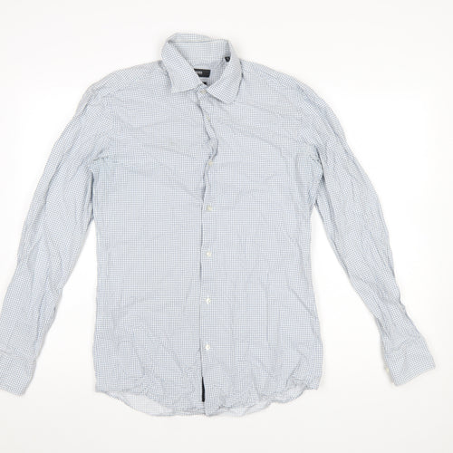Hugo Boss Men’s Blue Slim Fit Geometric Button-Up Long Sleeve Shirt Size 15