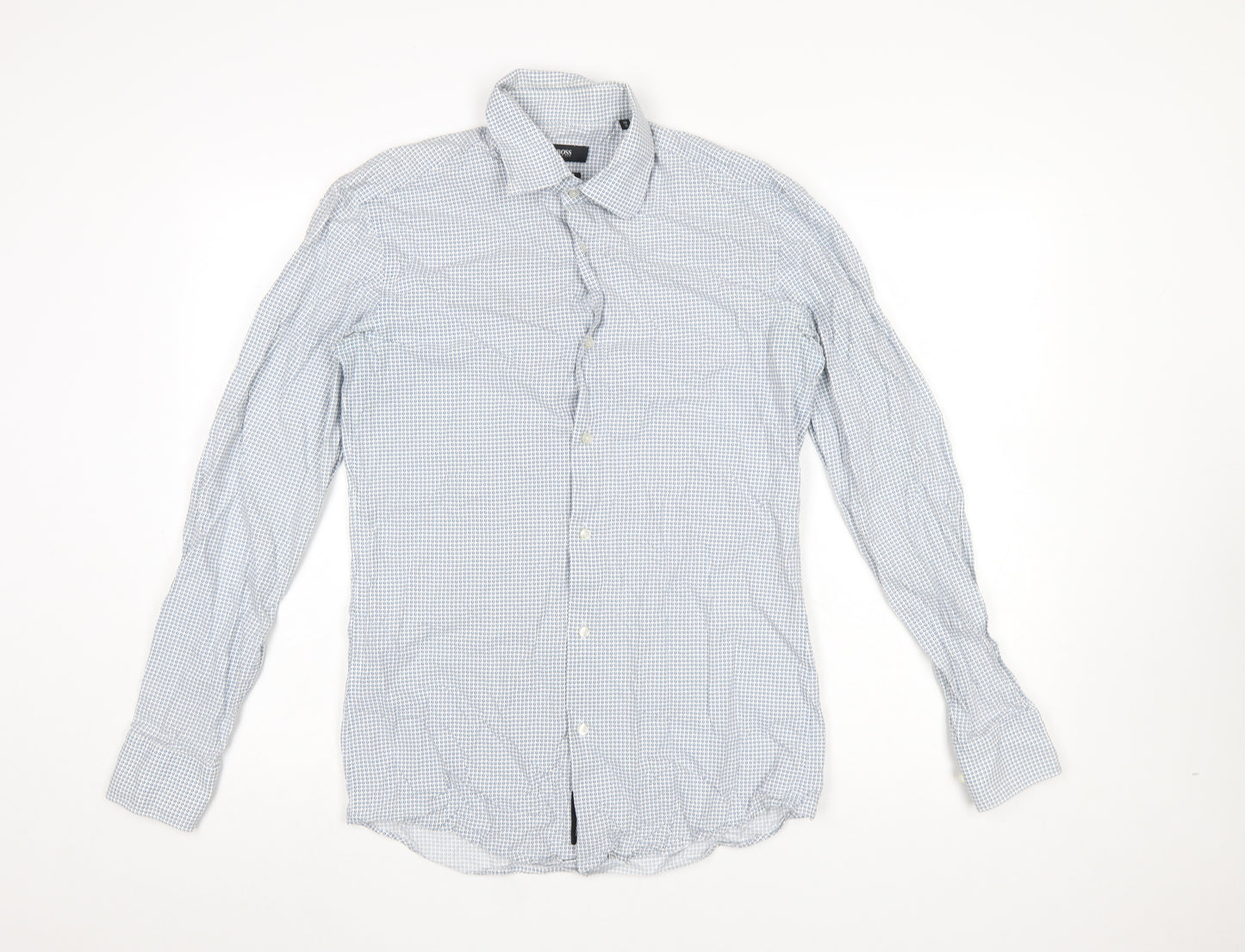 Hugo Boss Men’s Blue Slim Fit Geometric Button-Up Long Sleeve Shirt Size 15