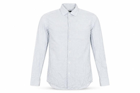 Front view of Hugo Boss Men’s Blue Slim Fit Geometric Button-Up Long Sleeve Shirt, size 15