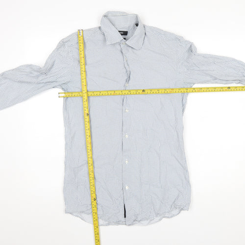 Hugo Boss Men’s Blue Slim Fit Geometric Button-Up Long Sleeve Shirt Size 15