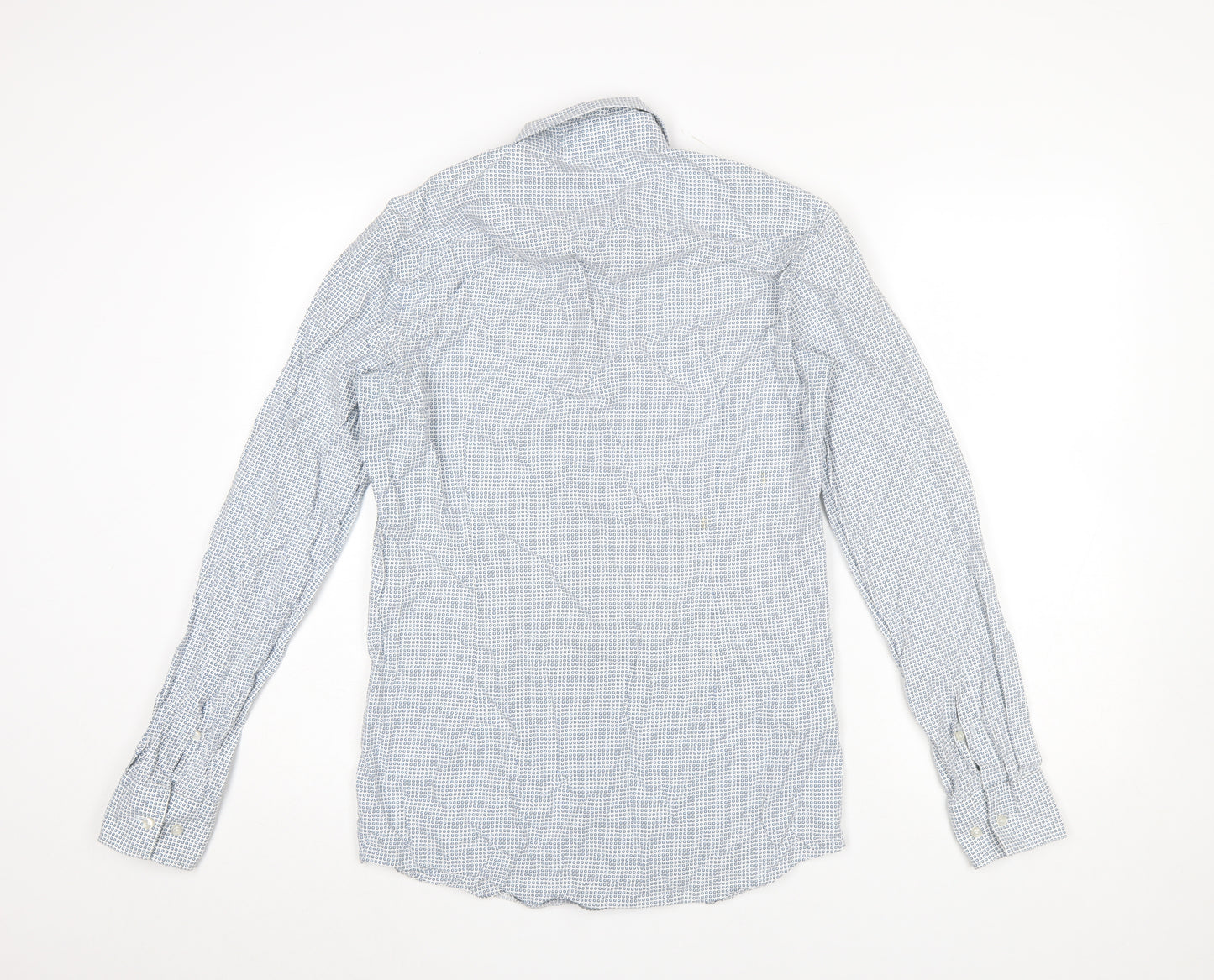 Hugo Boss Men’s Blue Slim Fit Geometric Button-Up Long Sleeve Shirt Size 15