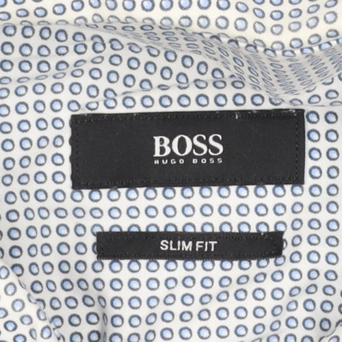 Hugo Boss Men’s Blue Slim Fit Geometric Button-Up Long Sleeve Shirt Size 15