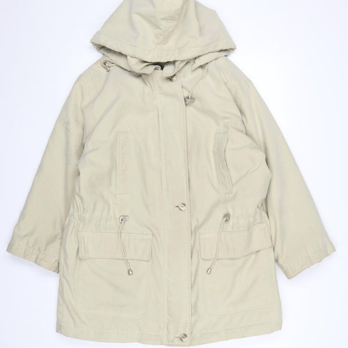 Nuage Women’s Beige Hooded Parka Jacket Size 12 Lined Drawstring