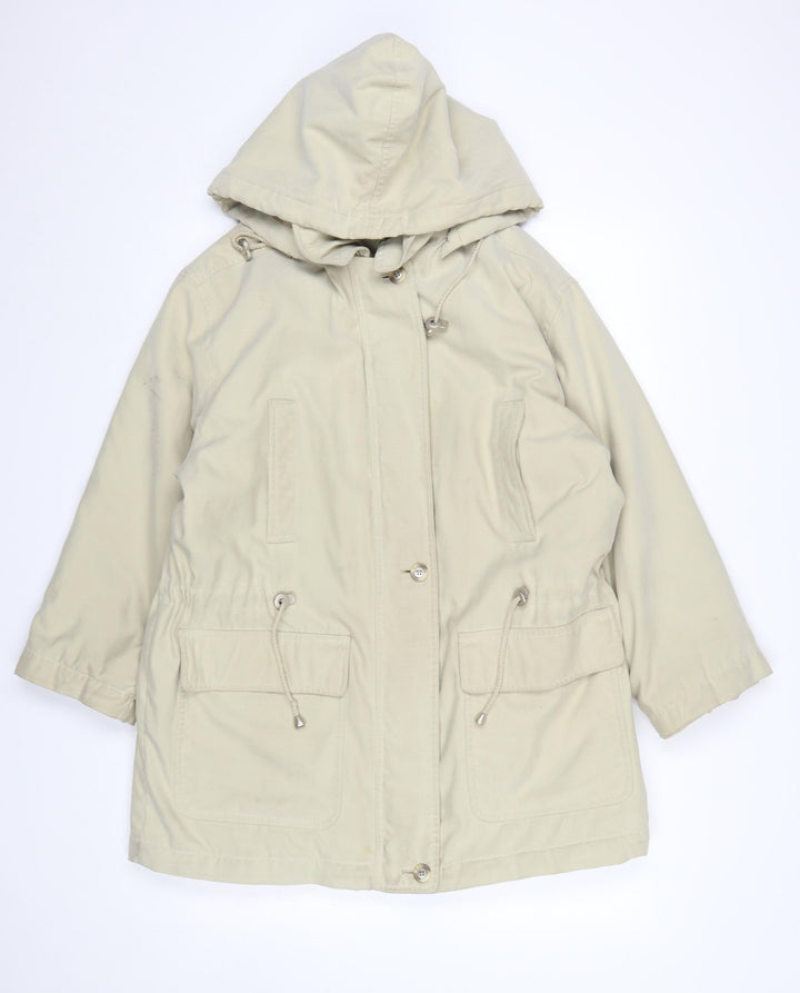 Nuage Women’s Beige Hooded Parka Jacket Size 12 Lined Drawstring