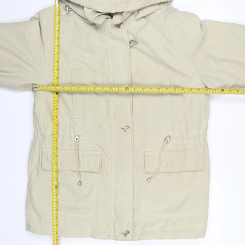 Nuage Women’s Beige Hooded Parka Jacket Size 12 Lined Drawstring